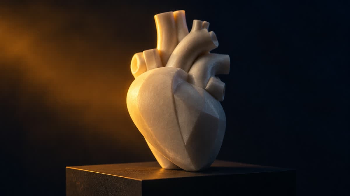 Carved alabaster study of a heart on a plinth